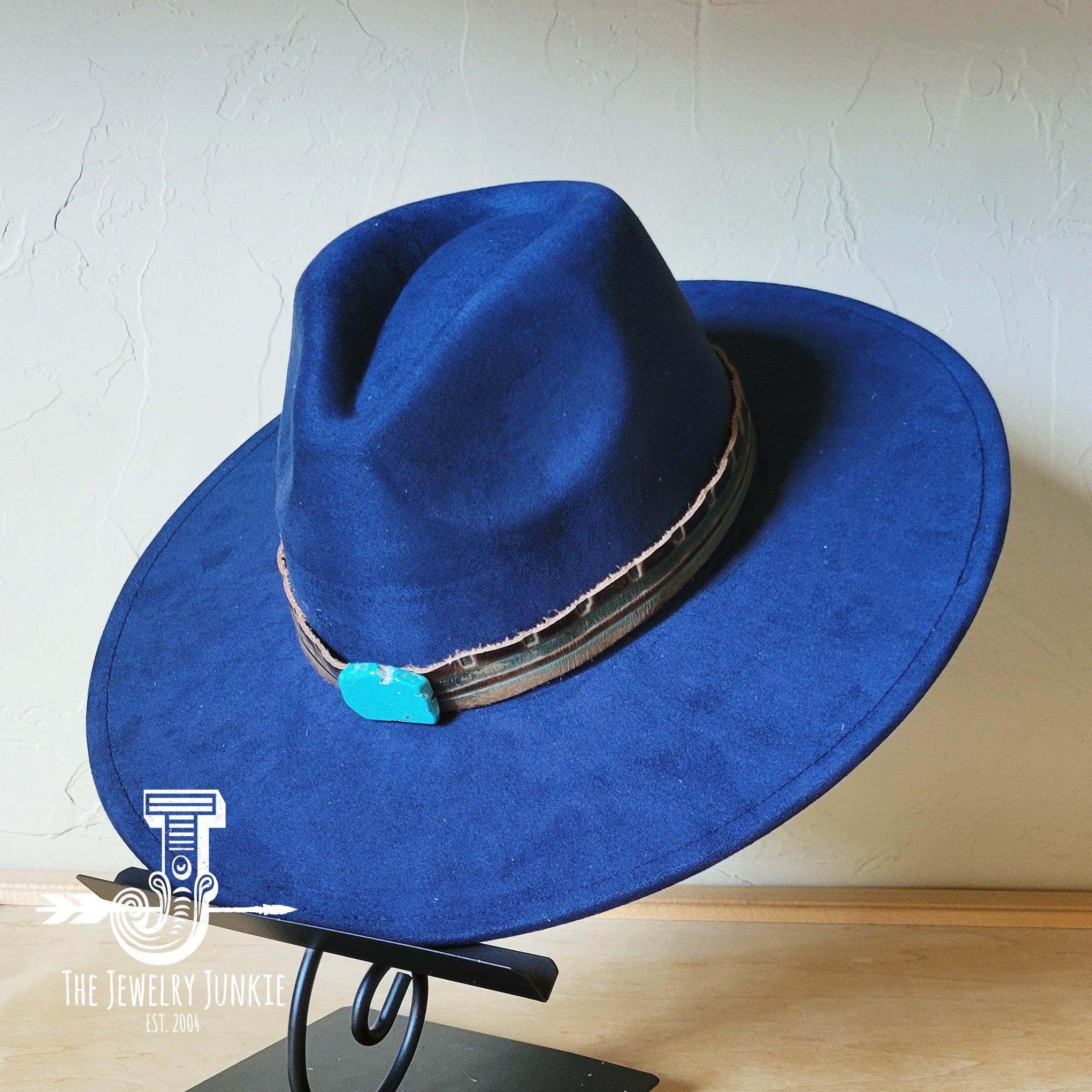 Boho Western Felt Hat w/ Choice of Hatband- Navy 990a