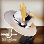 White Turquoise Black Leather Gold Feather