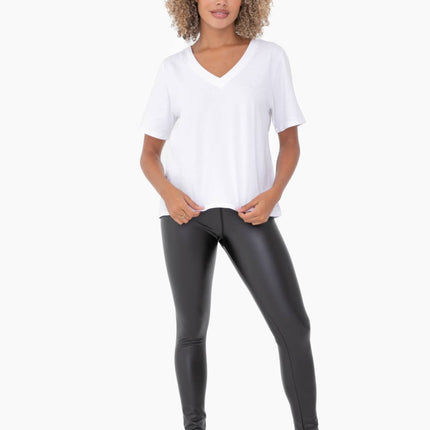 Cotton Blend V-Neck Tee: White