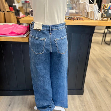 Dark High Rise Wide Leg Drape Denim