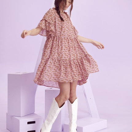 Floral print v-neck mini dress