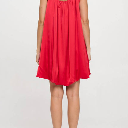 Red Satin Sleeveless Balloon Dress
