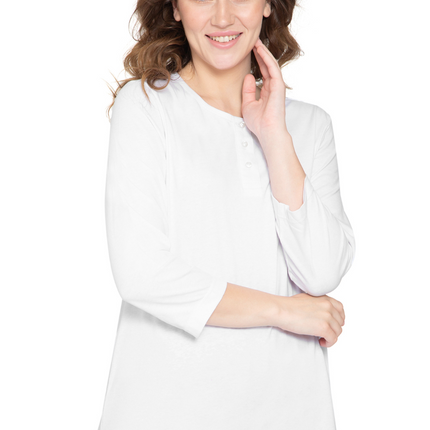 Women's 3/4 sleeves Henley in Cotton Blend with Button Placket