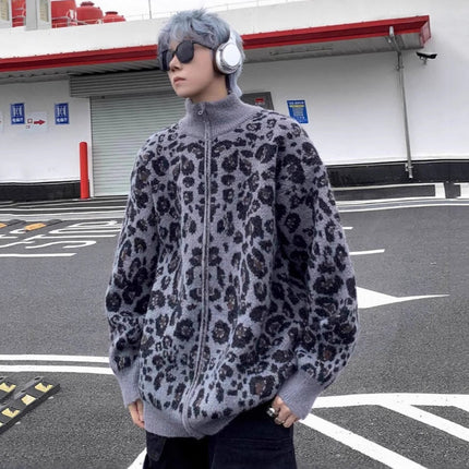 American Fashion Brand Leopard Cardigan Sweater Men