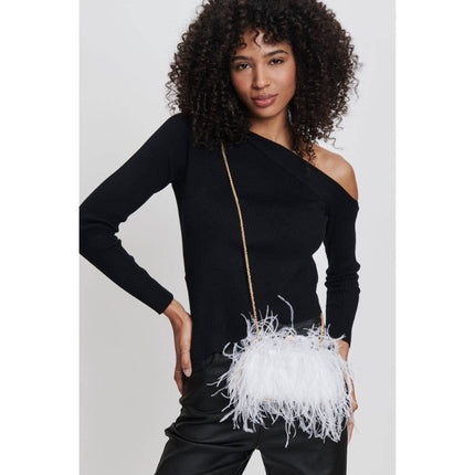 Suede Leather Bag with Feathers
