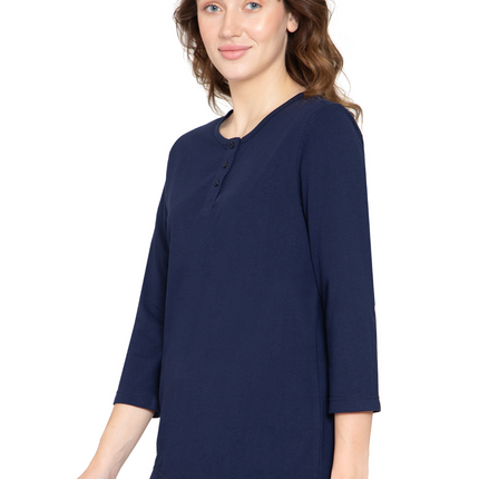 Women's 3/4 sleeves Henley in Cotton Blend with Button Placket