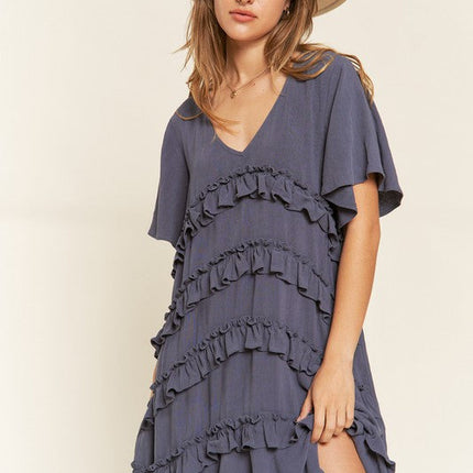 TIERED RUFFLE MINI DRESS