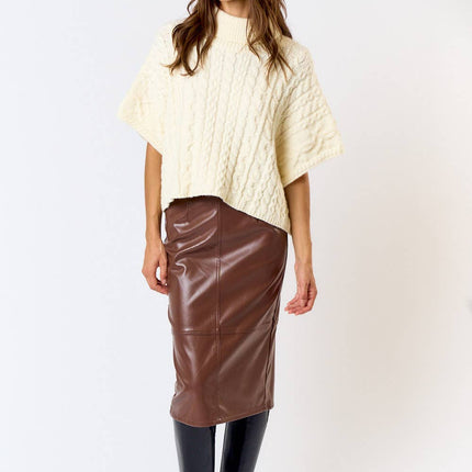 Black High Waist Leather Midi Skirt