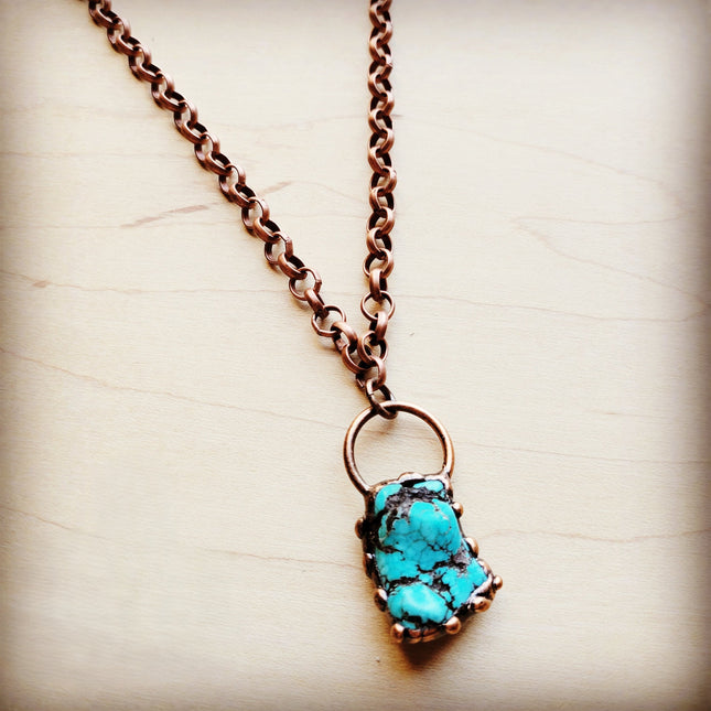 Long Copper Necklace with Turquoise and Copper Pendant 255f