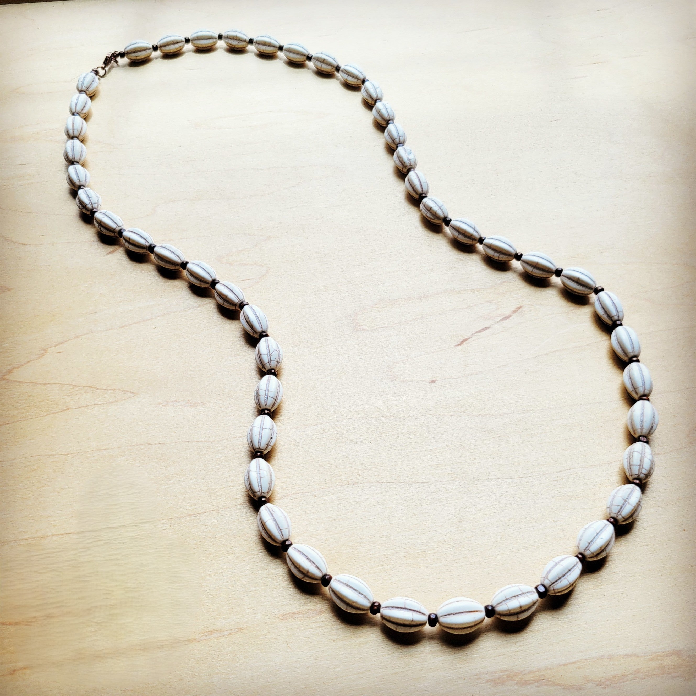 **White Turquoise & Wood Melon Beaded Necklace 258p