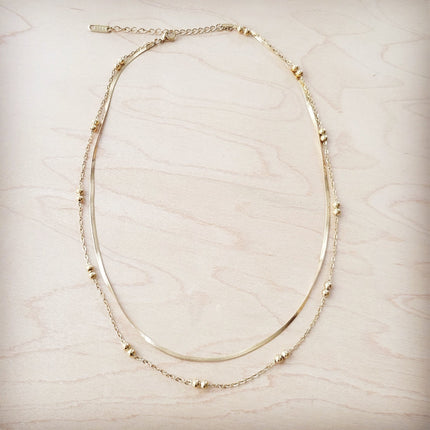 Double Strand Gold Necklace Genuine 18 K Gold Plated 261q