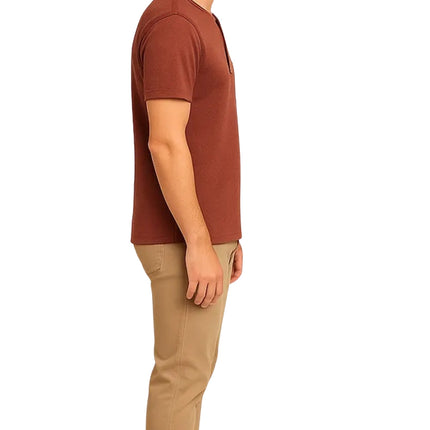 Men's Short Sleeve Henley Relaxed Fit Shirt with Pocket