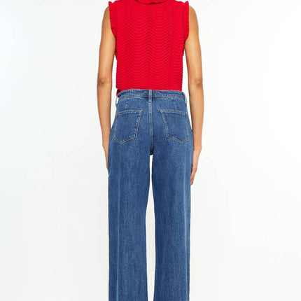 Dark High Rise Wide Leg Drape Denim