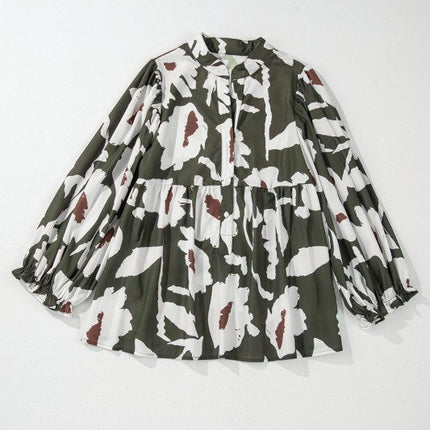 Vintage 60s Flower Frill Neck Loose Blouse