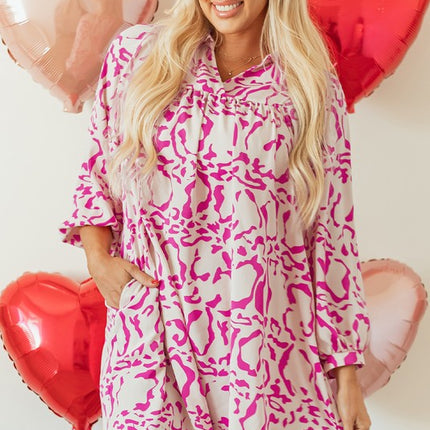 Pink Leopard Print Loose Fit Babydoll Mini Dress