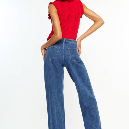 Dark High Rise Wide Leg Drape Denim