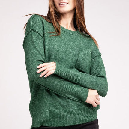 Melange Hi-Low Hem Round Neck Sweater