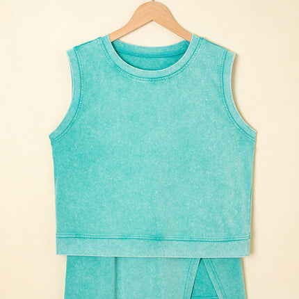 Luxury Mineral Wash Sleeveless Top and Split Skort Set