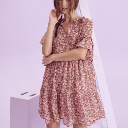 Floral print v-neck mini dress JBJ1054-1