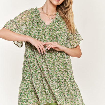 Floral print v-neck mini dress