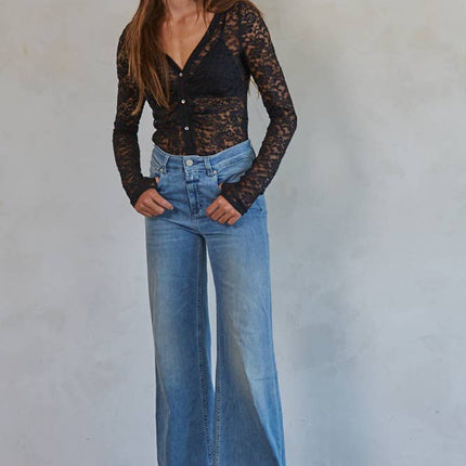 Black Lace V-Neck Button Down Bodysuit