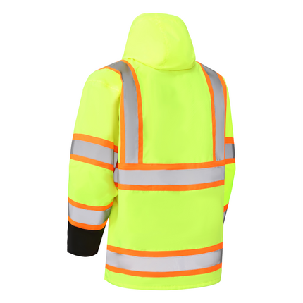 Kiwi High Visibility 3-in-1 Hooded & Fleece Lined ANSI/ISEA 107-2020, Type R, Class 3 Two Tone, Contrast Trimmed Water Resistant Neon Safety Jacket [71500]