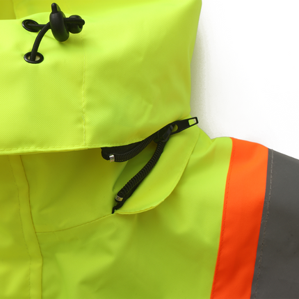 Kiwi High Visibility 3-in-1 Hooded & Fleece Lined ANSI/ISEA 107-2020, Type R, Class 3 Two Tone, Contrast Trimmed Water Resistant Neon Safety Jacket [71500]