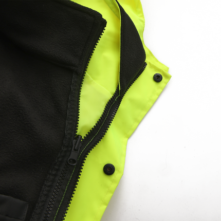 Kiwi High Visibility 3-in-1 Hooded & Fleece Lined ANSI/ISEA 107-2020, Type R, Class 3 Two Tone, Contrast Trimmed Water Resistant Neon Safety Jacket [71500]