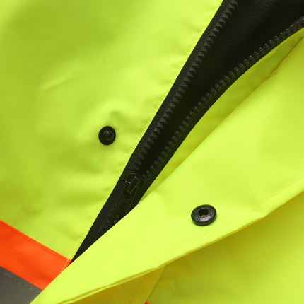 Kiwi High Visibility 3-in-1 Hooded & Fleece Lined ANSI/ISEA 107-2020, Type R, Class 3 Two Tone, Contrast Trimmed Water Resistant Neon Safety Jacket [71500]