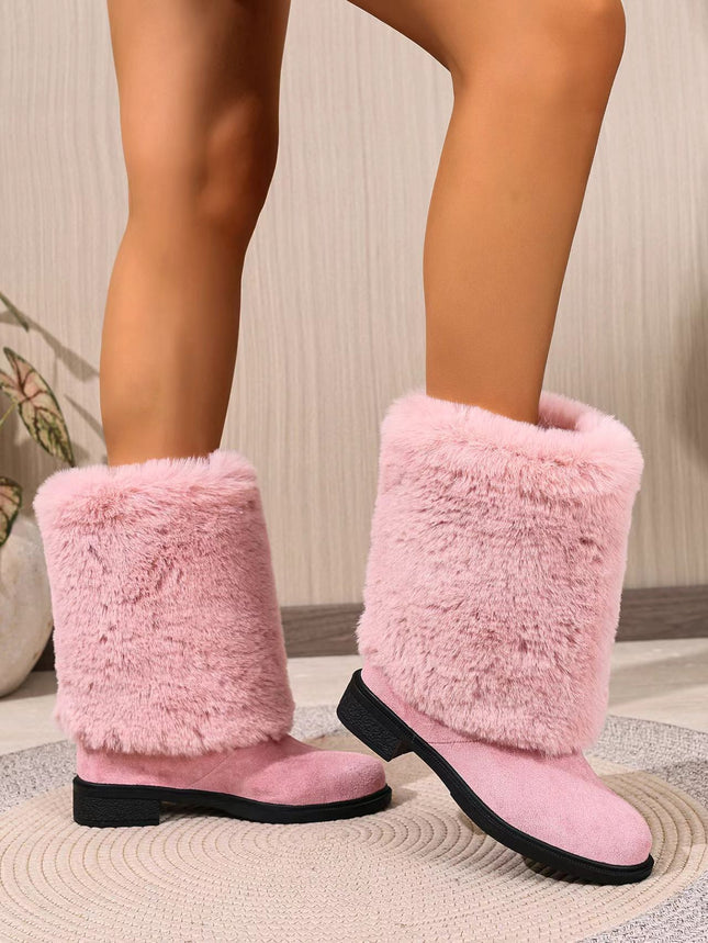 Women’s Chunky Heel Snow Boots – Warm Winter Anti-Slip Ankle Boots