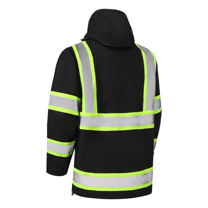 Kiwi High Visibility 3-in-1 Hooded & Fleece Lined ANSI/ISEA 107-2020 Reflector Contrast Trimmed Water Resistant Black Safety Jacket [71600]