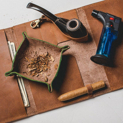 Luxurious Leather Tobacco Smoking Pipe Pouch Bag Organizer Case with Rolling pad.
