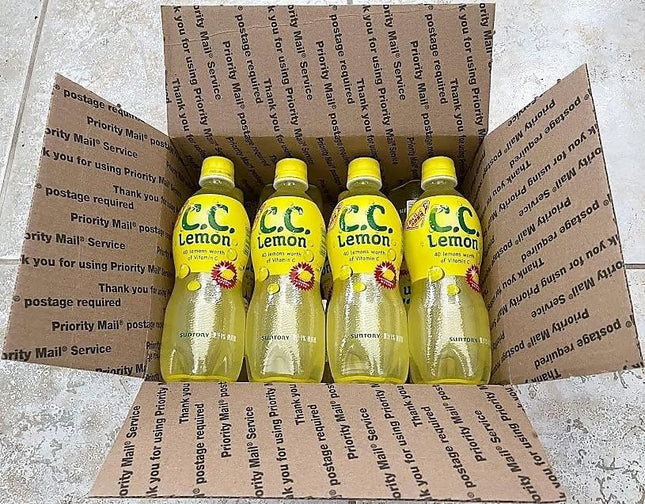 C.C. Lemon Japanese Soda by Suntory - Vitamin C Citrus Drink, 8 Pack (500ml Each)