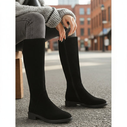 Women’s Long Martin Suede Boots | Solid Color Winter Fashion Boots