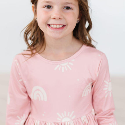 SALE Soft Pink Suns 3/4 Sleeve Pocket Twirl Dress