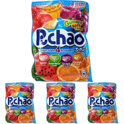 Japanese PUCHAO Chewy Candy - Viral TikTok 4 Fruit Soda Flavors with Fizzy Gummy Bits (3.53 oz)