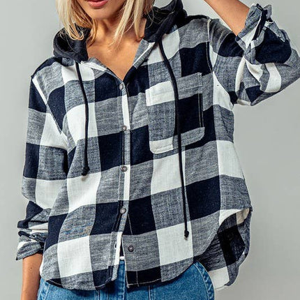 Black & White Hooded Flannel