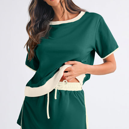 Luxury Colorblock Edge Drop Shoulder T Shirt and Skort Set