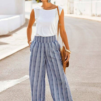 Coastal Stripe Wide-Leg Pants