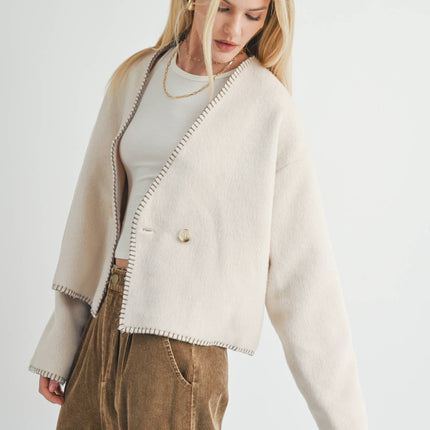 Cream Contrast Stitch Jacket