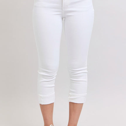 Mid Rise White Capri W/Cuff