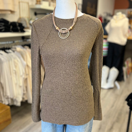 Brown Textured Long Sleeve Top