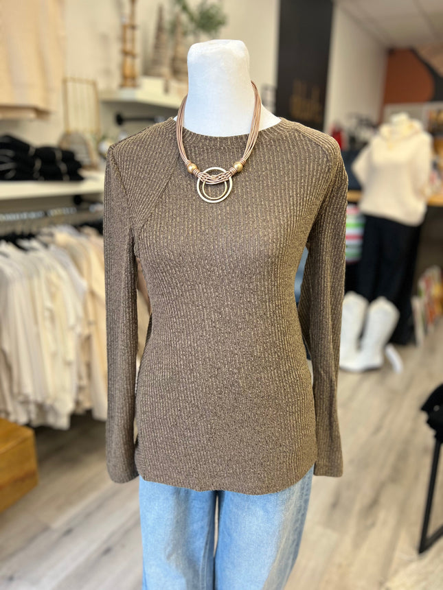 Brown Textured Long Sleeve Top