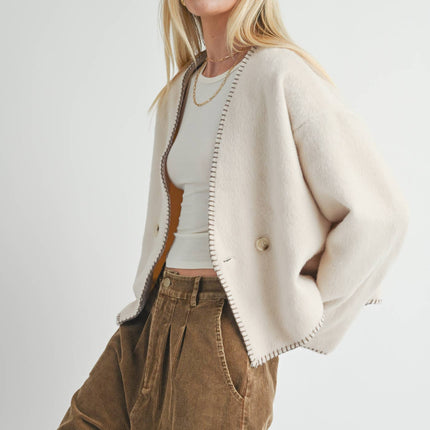 Cream Contrast Stitch Jacket
