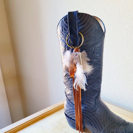 Boho Western Boot Bling Charm with Leather Fringe Cognac 500e