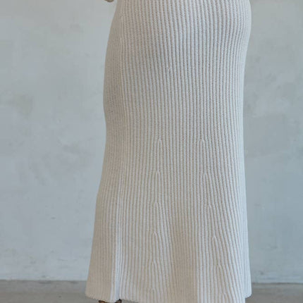 Knit Ribbed Sweater Midi Skirt-Cream