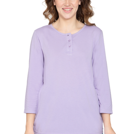 Women's 3/4 sleeves Henley in Cotton Blend with Button Placket