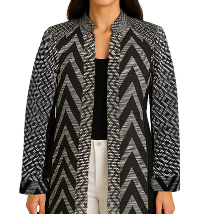 Women's Stand Collar Mixed Media Open Jacket