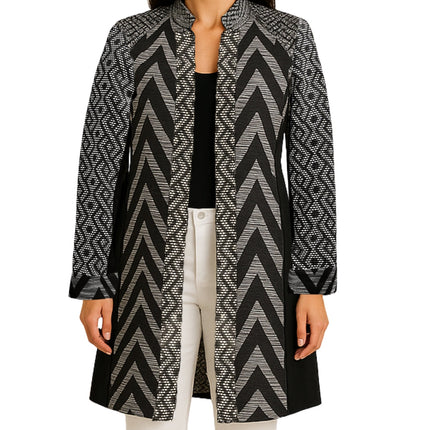 Women's Stand Collar Mixed Media Open Jacket