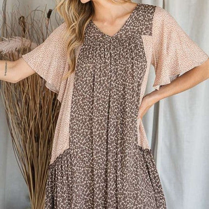 FLORAL PRINT RUFFLE DRESS